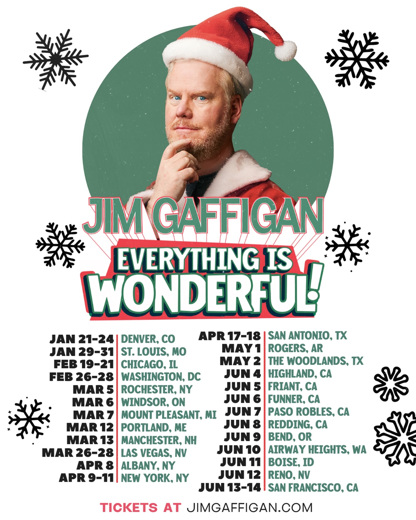 Jim Gaffigan Everything is Wonderful Tour Poster 2026
